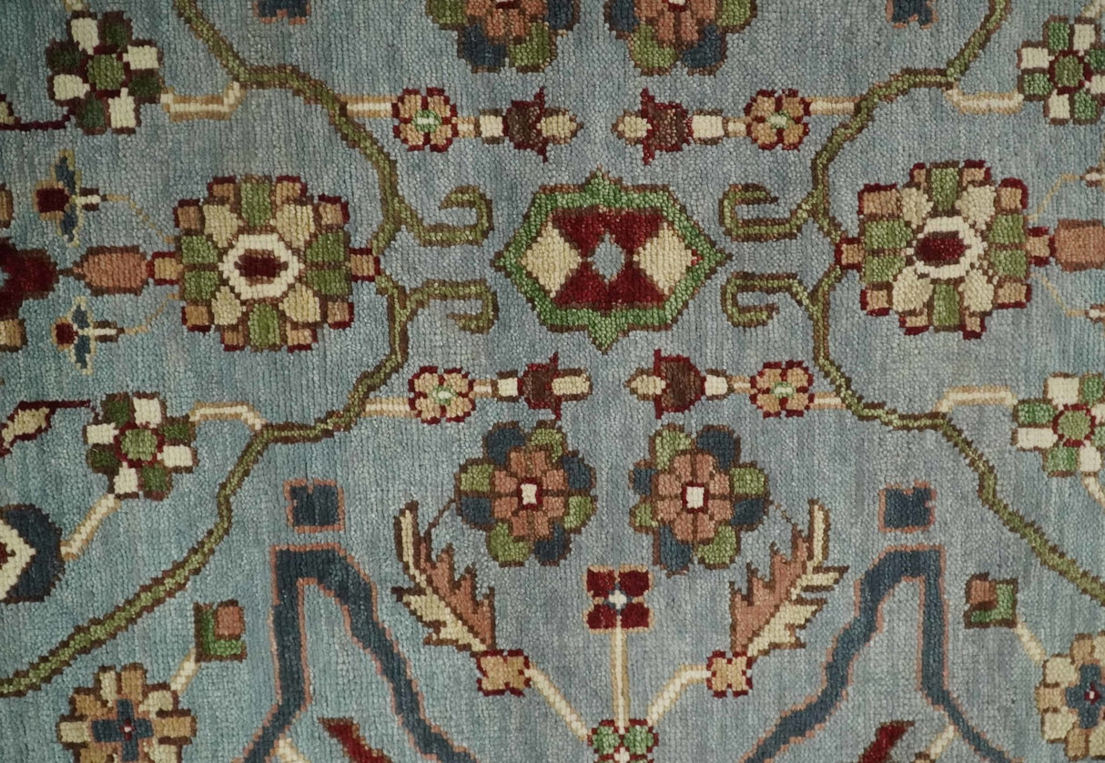 Custom Made Hand Knotted Silver, Olive and Ivory Traditional Oriental Oushak Wool Rug
