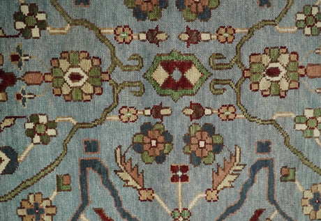 Custom Made Hand Knotted Silver, Olive and Ivory Traditional Oriental Oushak Wool Rug