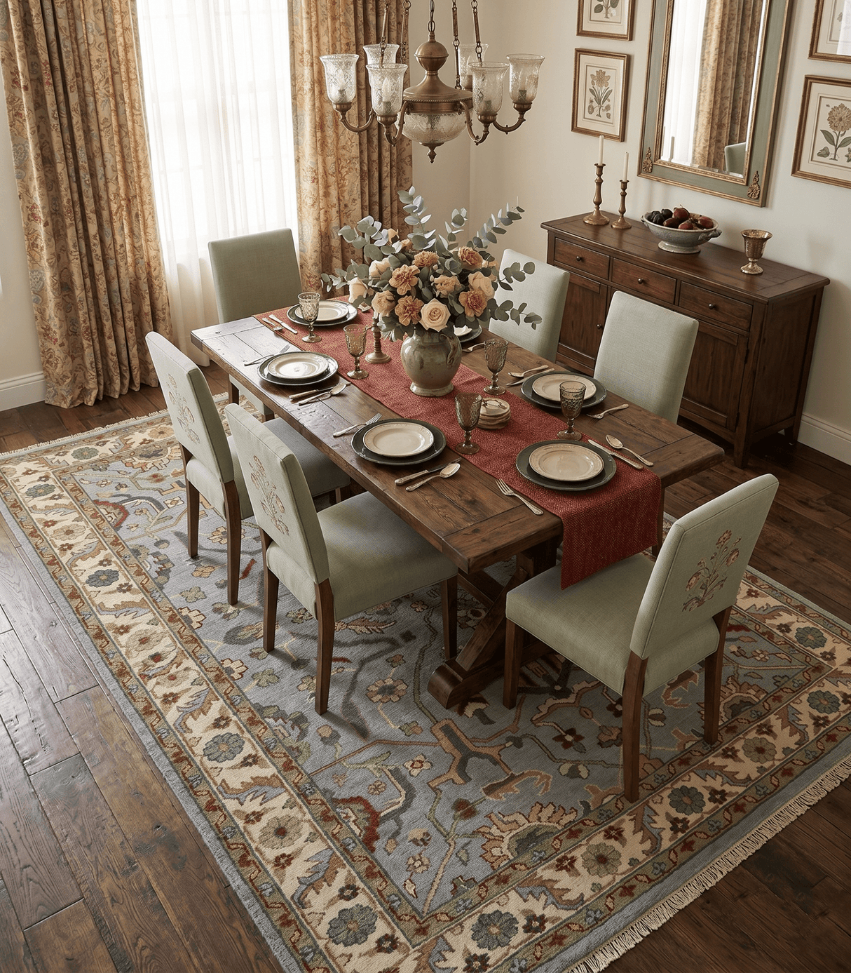 Custom Made Hand Knotted Silver, Olive and Ivory Traditional Oriental Oushak Wool Rug
