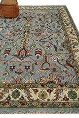 Custom Made Hand Knotted Silver, Olive and Ivory Traditional Oriental Oushak Wool Rug