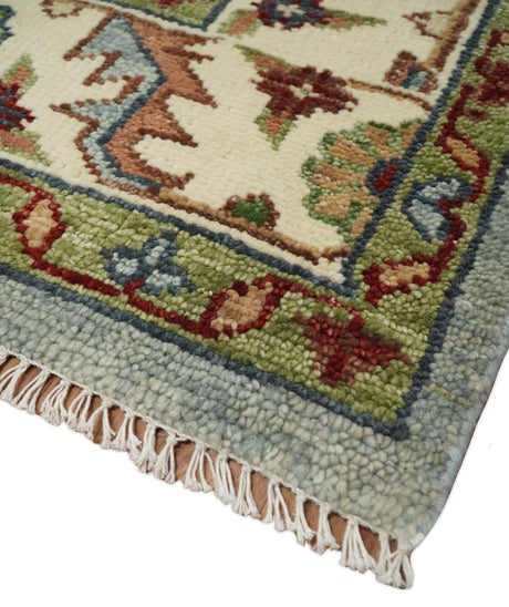 Custom Made Hand Knotted Silver, Olive and Ivory Traditional Oriental Oushak Wool Rug