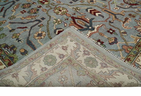 Custom Made Hand Knotted Silver, Olive and Ivory Traditional Oriental Oushak Wool Rug