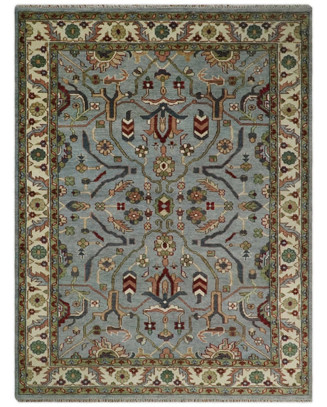 Custom Made Hand Knotted Silver, Olive and Ivory Traditional Oriental Oushak Wool Rug