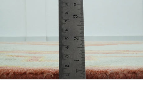 Custom Made Hand Knotted Silver, Peach and Mustard Southwestern wool area rug