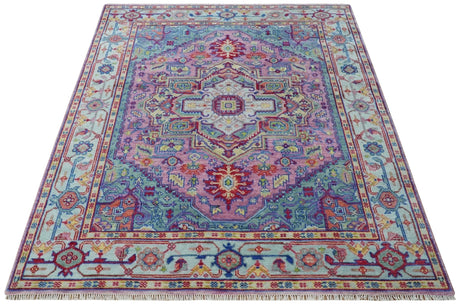 Custom Made Hand Knotted Silver, Purple and Green Traditional Wool Area Rug