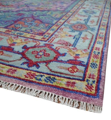 Custom Made Hand Knotted Silver, Purple and Green Traditional Wool Area Rug