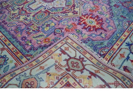 Custom Made Hand Knotted Silver, Purple and Green Traditional Wool Area Rug