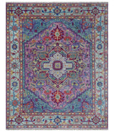 Custom Made Hand Knotted Silver, Purple and Green Traditional Wool Area Rug