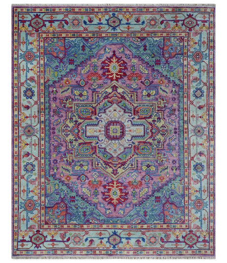 Custom Made Hand Knotted Silver, Purple and Green Traditional Wool Area Rug