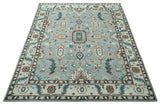 Custom Made Hand Knotted Silver, Teal, Ivory and Brown Traditional Oriental Oushak wool area Rug