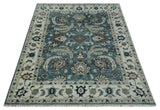 Custom Made Hand Knotted Teal and Ivory Traditional Antique Style Wool Area Rug