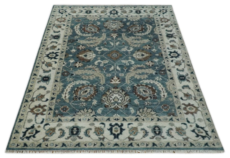 Custom Made Hand Knotted Teal and Ivory Traditional Antique Style Wool Area Rug