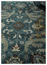 Custom Made Hand Knotted Teal and Ivory Traditional Antique Style Wool Area Rug