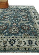 Custom Made Hand Knotted Teal and Ivory Traditional Antique Style Wool Area Rug