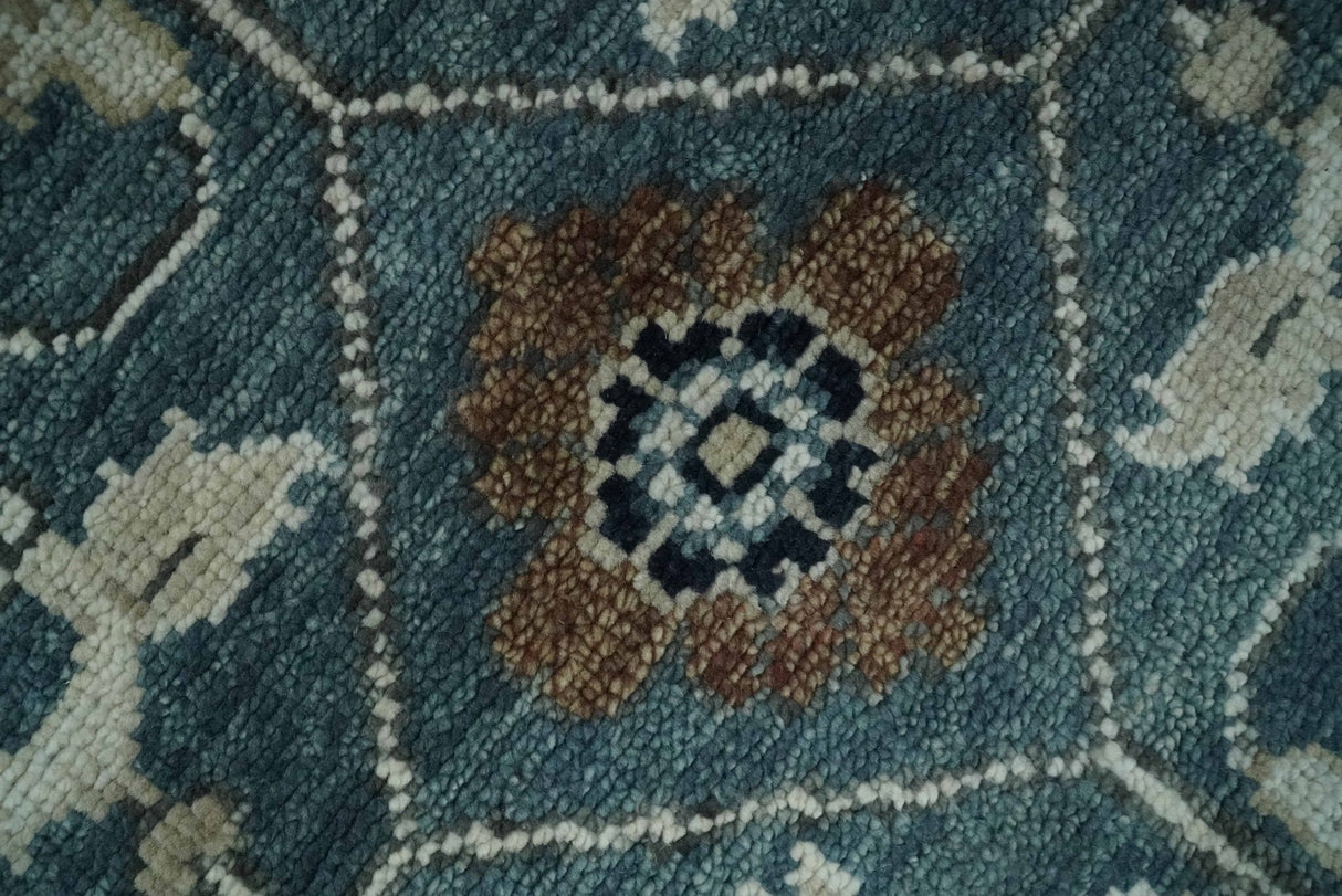 Custom Made Hand Knotted Teal and Ivory Traditional Antique Style Wool Area Rug
