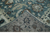 Custom Made Hand Knotted Teal and Ivory Traditional Antique Style Wool Area Rug