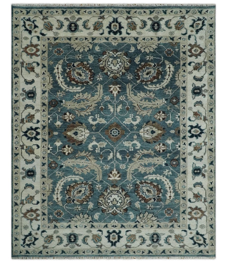 Custom Made Hand Knotted Teal and Ivory Traditional Antique Style Wool Area Rug