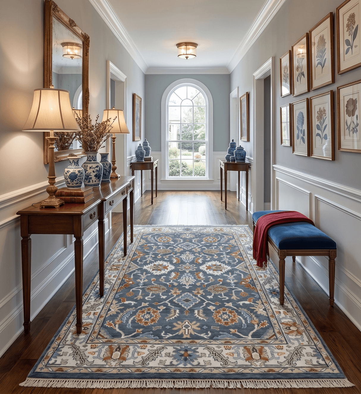 Custom Made Hand Knotted Teal, Blue and Ivory Traditional Oushak Wool Area Rug