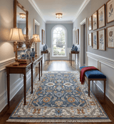 Custom Made Hand Knotted Teal, Blue and Ivory Traditional Oushak Wool Area Rug