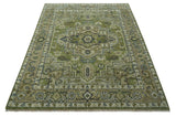 Custom Made Hand Knotted Traditional Green, Silver and Charcoal wool area rug