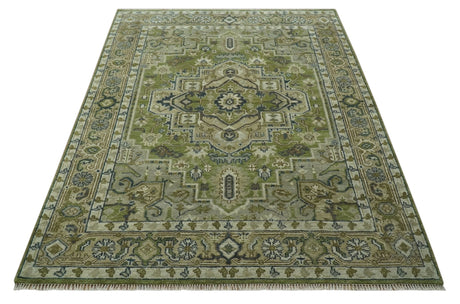 Custom Made Hand Knotted Traditional Green, Silver and Charcoal wool area rug