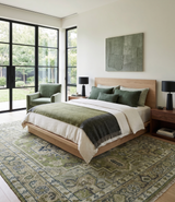 Custom Made Hand Knotted Traditional Green, Silver and Charcoal wool area rug