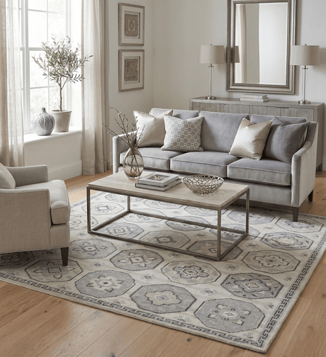 Custom Made Hand Knotted Turkish Beige and Gray Area Wool Rug