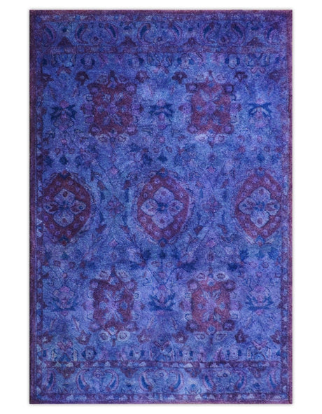 Custom Made Hand Tufted Blue Traditional Style Overdyed Wool Area Rug