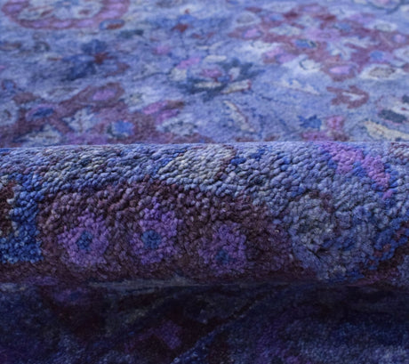 Custom Made Hand Tufted Blue Traditional Style Overdyed Wool Area Rug