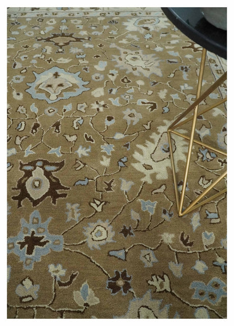 Custom Made Hand Tufted Earthy Camel and Beige Traditional Wool Oushak Rug-Area Rug-Parc Decor