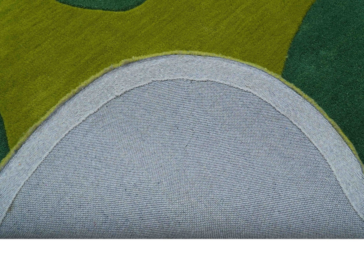 Custom Made Hand Tufted Green Modern Abstract Design Wool shape Rug
