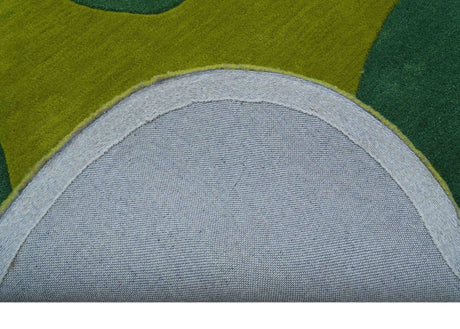 Custom Made Hand Tufted Green Modern Abstract Design Wool shape Rug