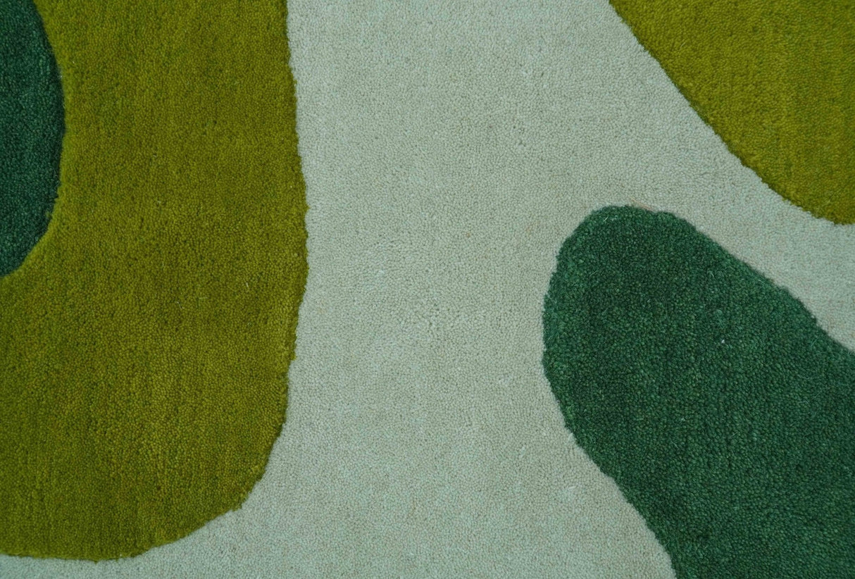 Custom Made Hand Tufted Green Modern Abstract Design Wool shape Rug