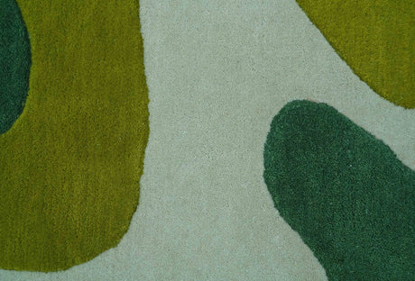 Custom Made Hand Tufted Green Modern Abstract Design Wool shape Rug
