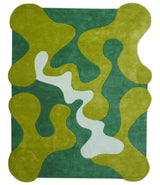 Custom Made Hand Tufted Green Modern Abstract Design Wool shape Rug