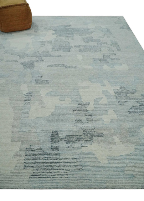 Custom Made Hand Tufted Ivory, Silver, Gray and Charcoal Modern Abstract Design Rug