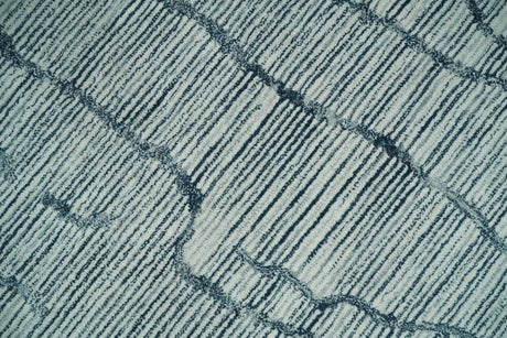 Custom Made Hand Tufted Multi Size Woolen Modern Ivory and Blue Area Rug