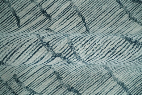 Custom Made Hand Tufted Multi Size Woolen Modern Ivory and Blue Area Rug