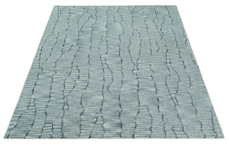 Custom Made Hand Tufted Multi Size Woolen Modern Ivory and Blue Area Rug