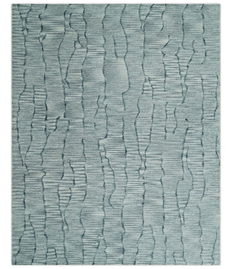 Custom Made Hand Tufted Multi Size Woolen Modern Ivory and Blue Area Rug