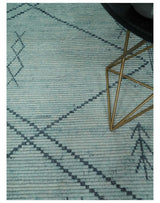 Custom Made Hand Woven Blue Abstract Trellis Moroccan Rug Made with Blended Wool