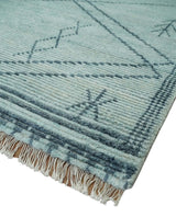 Custom Made Hand Woven Blue Abstract Trellis Moroccan Rug Made with Blended Wool