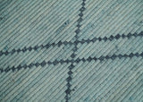 Custom Made Hand Woven Silver and Blue Abstract Trellis Moroccan Rug Made with Blended Wool