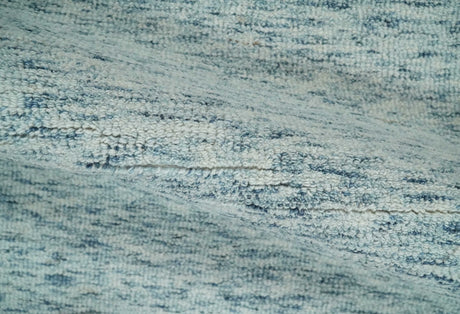 Custom Made Ivory and Blue Abstract Hand Tufted Natural Wool Area Rug