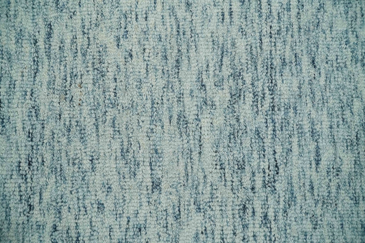 Custom Made Ivory and Blue Abstract Hand Tufted Natural Wool Area Rug-Parc Decor