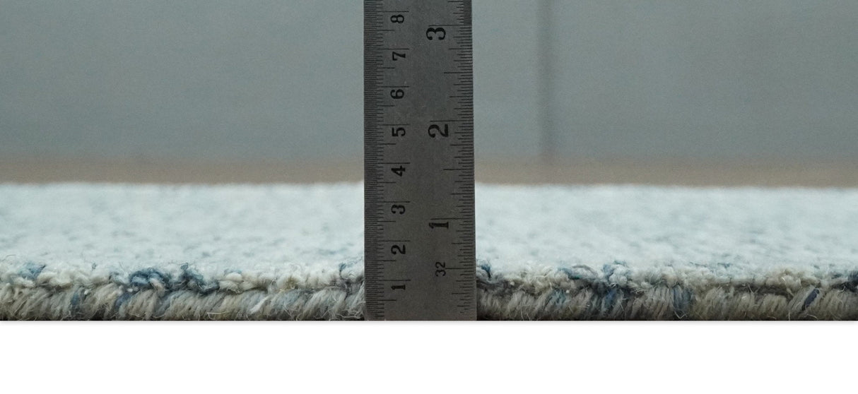 Custom Made Ivory and Blue Abstract Hand Tufted Natural Wool Area Rug-Parc Decor