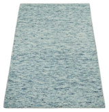 Custom Made Ivory and Blue Abstract Hand Tufted Natural Wool Area Rug-Parc Decor