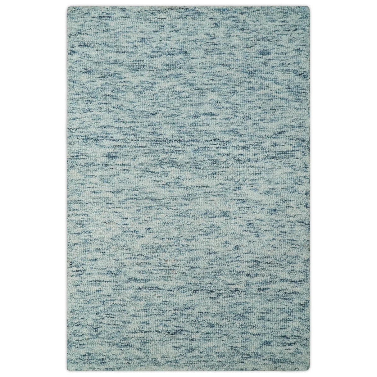 Custom Made Ivory and Blue Abstract Hand Tufted Natural Wool Area Rug-Parc Decor
