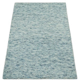 Custom Made Ivory and Blue Abstract Hand Tufted Wool Area Rug