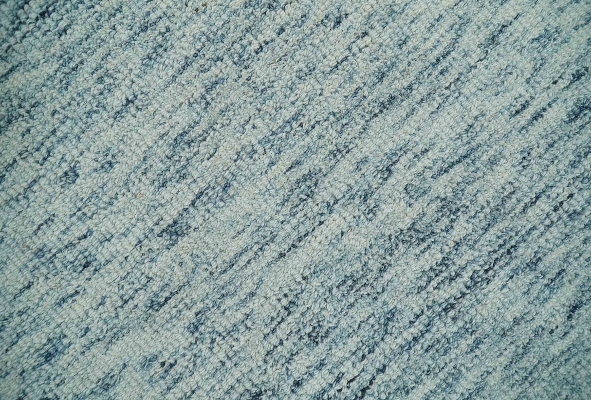 Custom Made Ivory and Blue Abstract Hand Tufted Wool Area Rug